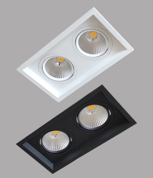 LED COB 도로시 2구 사각 매입등, 매입조명 (60W 블랙 화이트 필립스)